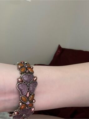 Handcrafted Purple and Rust Floral Bracelet - Women Jewelry